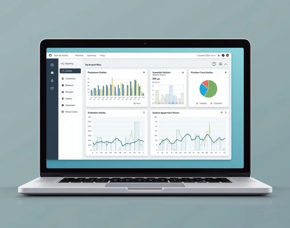 Analytics graphs on laptop screen