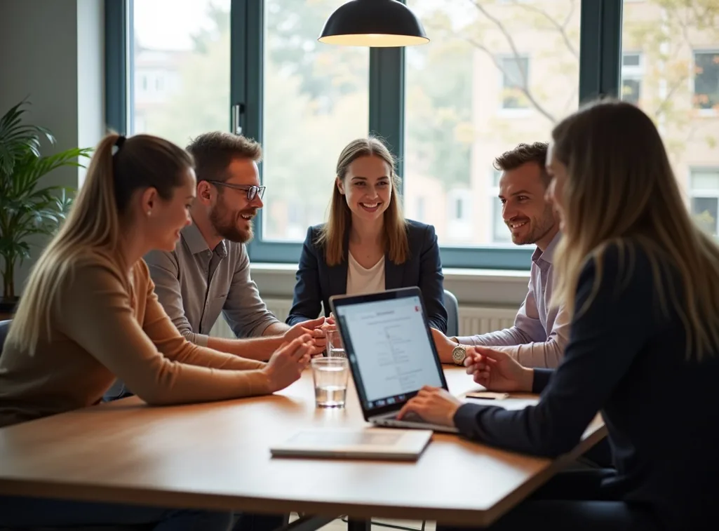 Creative team meeting in bright office