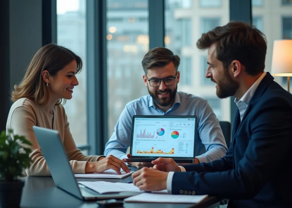 Marketing professionals reviewing metrics